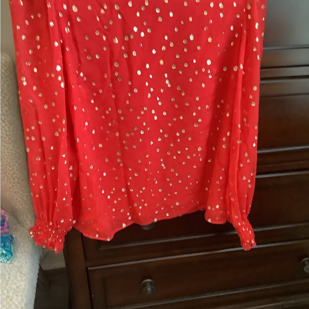 Red Blouse with Gold Polka Dots